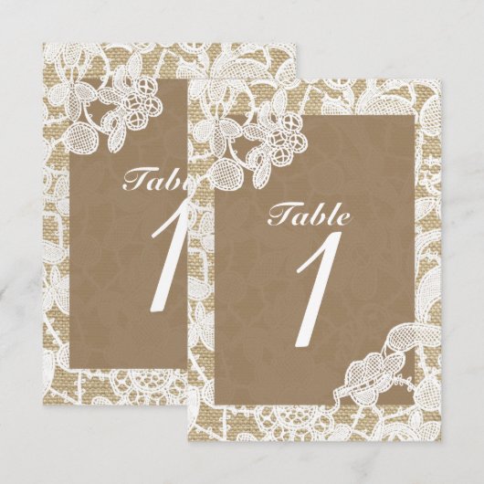 Rustisch tabelnummer voor Burlap en White Floral L Kaart (Voorkant / Achterkant)