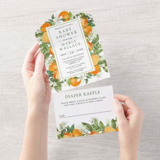 Rustisch Tangerine Citrus Oranje Baby shower All In One Uitnodiging (Afscheurbaar)