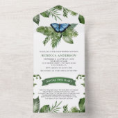 Rustisch tropisch Oerwoud blauw vlinderBaby shower All In One Uitnodiging (Binnen)