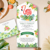 Rustisch Tropisch Oerwoud Cute Flamingo Baby showe All In One Uitnodiging
