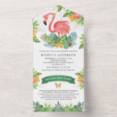 Rustisch Tropisch Oerwoud Cute Flamingo Baby showe All In One Uitnodiging (Binnen)