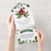 Rustisch tropisch Oerwoud Cute Macaw Baby shower All In One Uitnodiging (Afscheurbaar)