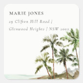 Rustisch Tropisch palmboomstrand Adres Vierkante Sticker (Voorkant)
