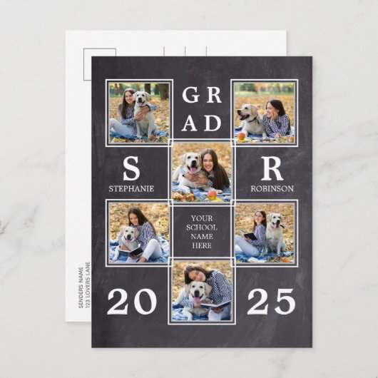 Rustisch uniek Afstuderen voor fotocollage Aankondigingskaart (Voorkant / Achterkant)