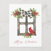Rustisch venster met rode kardinaal, Bow, Greenery Briefkaart (Voorkant)
