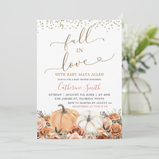Rustisch verbrand Sinaasappel pompoenBaby shower Kaart (Staand voorkant)
