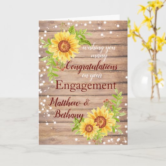 Rustisch Verloving gefeliciteerd Floral Kaart (Gele Bloem)