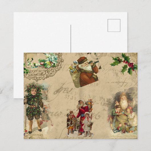 Rustisch Victoriaans kerstcollage Briefkaart (Voorkant / Achterkant)