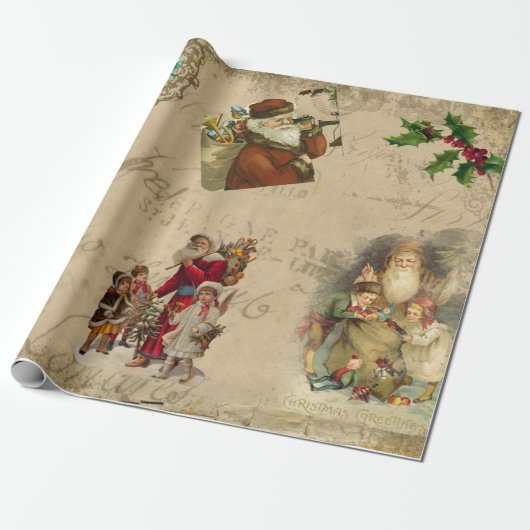  Rustisch Victoriaans kerstcollage Cadeaupapier (Uitgerold)