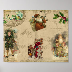  Rustisch Victoriaans kerstcollage Poster