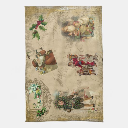  Rustisch Victoriaans kerstcollage Theedoek (Verticaal)