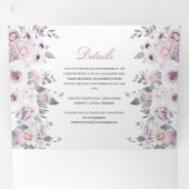Rustisch Violet en roze Waterverf Rozen bruiloft Drieluik Uitnodiging (Binnenzijde eerst)