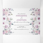 Rustisch Violet en roze Waterverf Rozen bruiloft Drieluik Uitnodiging (Binnenkant midden)