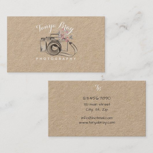 Rustisch visitekaartje voor fotografie met camera- (Voorkant / Achterkant)