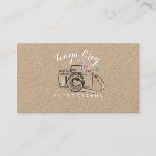 Rustisch visitekaartje voor fotografie met camera- (Voorkant)