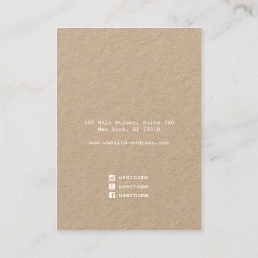 Rustisch Visitekaartje voor modern kraft-draagbeel (Achterkant)