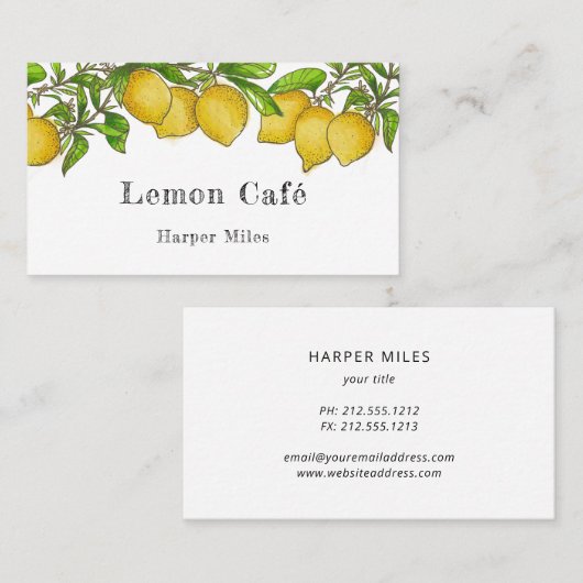 Rustisch visitekaartje voor waterverf-citroenen (Voorkant / Achterkant)