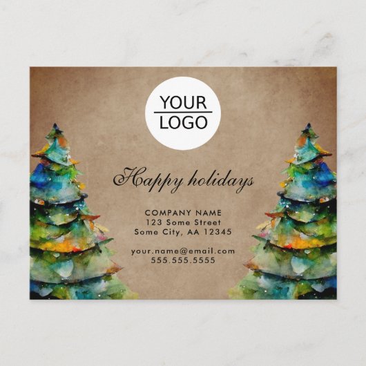 Rustisch Voeg Logo aangepaste kerstboompresentatie Briefkaart (Voorkant)