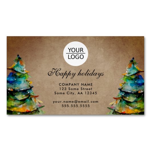 Rustisch Voeg Logo aangepaste kerstboompresentatie Magnetisch Visitekaartje (Voorkant)