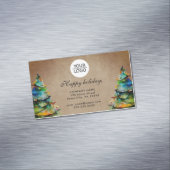 Rustisch Voeg Logo aangepaste kerstboompresentatie Magnetisch Visitekaartje (Voorbeeld)