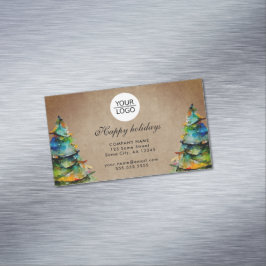 Rustisch Voeg Logo aangepaste kerstboompresentatie Magnetisch Visitekaartje