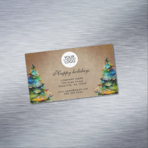 Rustisch Voeg Logo aangepaste kerstboompresentatie Magnetisch Visitekaartje