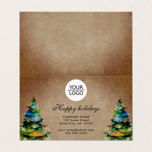 Rustisch Voeg Logo aangepaste kerstboompresentatie Visitekaartje (Buitenkant ongevouwen)