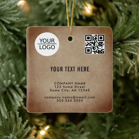 Rustisch Voeg Logo QR-code toe Tekstpromotie Weggo Keramisch Ornament (Boom)