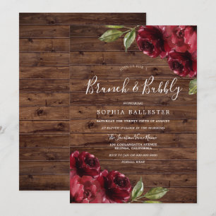 Rustisch Vrijgezellenfeest Burgundy Floral Brunch Kaart