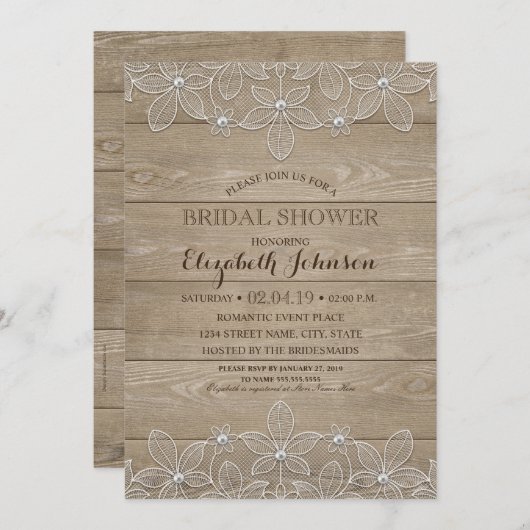 Rustisch Vrijgezellenfeest Elegant Wood & Lace Kaart (Voorkant / Achterkant)