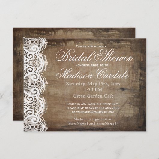 Rustisch Vrijgezellenfeest Lace nodigt Briefkaarte Uitnodiging Briefkaart (Voorkant / Achterkant)