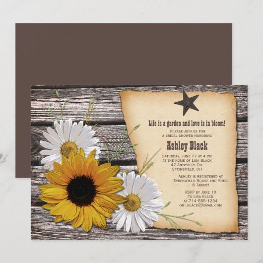 Rustisch Vrijgezellenfeest land Sunflower Daisy Kaart (Voorkant / Achterkant)