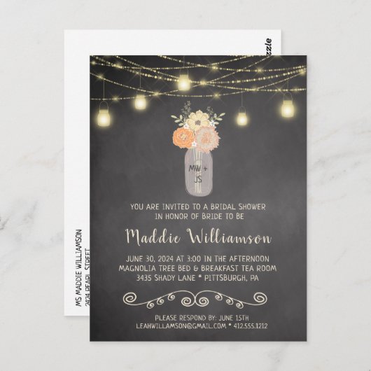 Rustisch Vrijgezellenfeest Mason Jar Lights Floral Briefkaart (Voorkant / Achterkant)