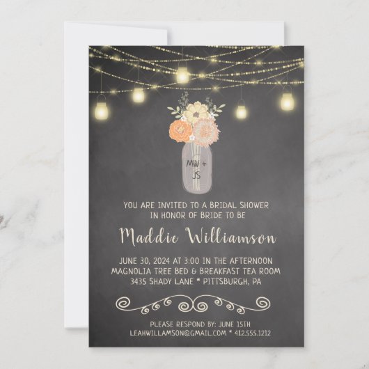 Rustisch Vrijgezellenfeest Mason Jar Lights Floral Kaart (Voorkant)