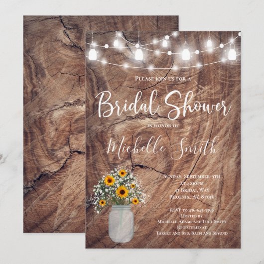 Rustisch Vrijgezellenfeest, Mason Jar, Sunflower J Kaart (Voorkant / Achterkant)