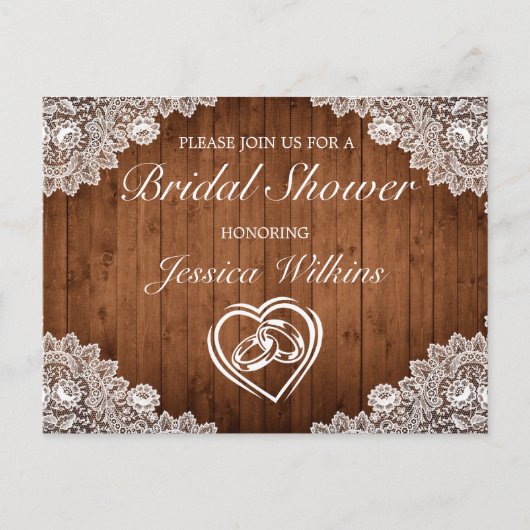 Rustisch Vrijgezellenfeest met hout en witte kant Aankondigingskaart (Voorkant)