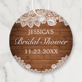 Rustisch Vrijgezellenfeest met hout en witte kant Bedankjes Labels