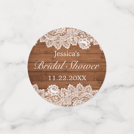 Rustisch Vrijgezellenfeest met hout en witte kant Confetti (Kleine voorkant)