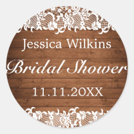 Rustisch Vrijgezellenfeest met hout en witte kant Ronde Sticker