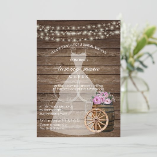 Rustisch Vrijgezellenfeest met houtsdoorn met roze Kaart (Staand voorkant)