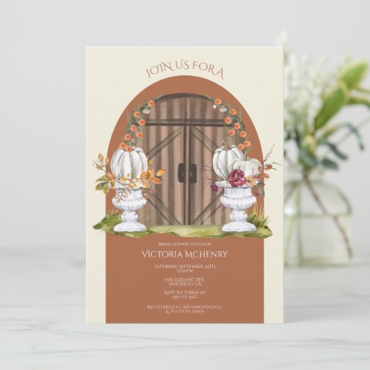 Rustisch Vrijgezellenfeest met witte pompoen Kaart (Staand voorkant)