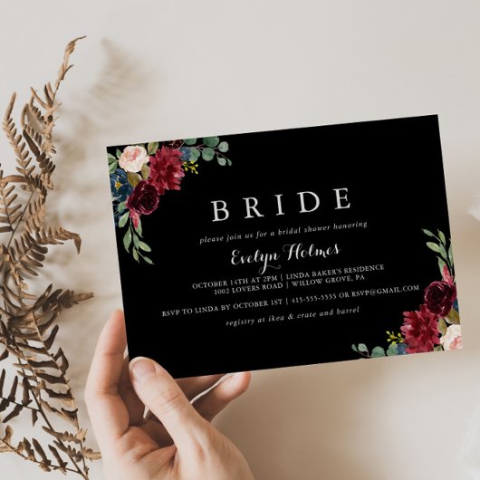 Rustisch Vrijgezellenfeest met zwarte botanische b Kaart