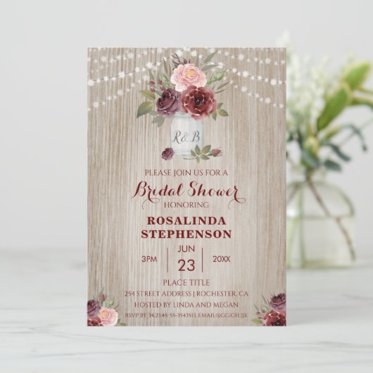 Rustisch Vrijgezellenfeest Rood hout Achtergrond Kaart (Staand voorkant)