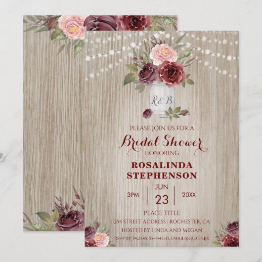 Rustisch Vrijgezellenfeest Rood hout Achtergrond Kaart (Voorkant / Achterkant)