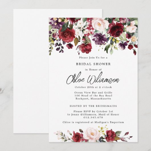 Rustisch Vrijgezellenfeest van Bourgogne Red Flora Kaart (Voorkant / Achterkant)