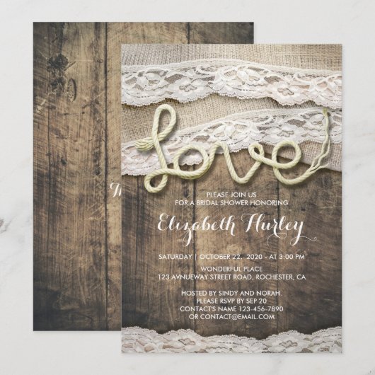 Rustisch Vrijgezellenfeest van de Liefde Rope Burl Kaart (Voorkant / Achterkant)