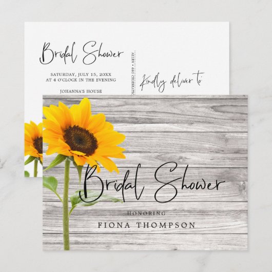 Rustisch Vrijgezellenfeest voor zonnebloemen Uitnodiging Briefkaart (Voorkant / Achterkant)