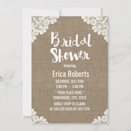 Rustisch Vrijgezellenfeest White Laced Burlap Kaart (Voorkant)