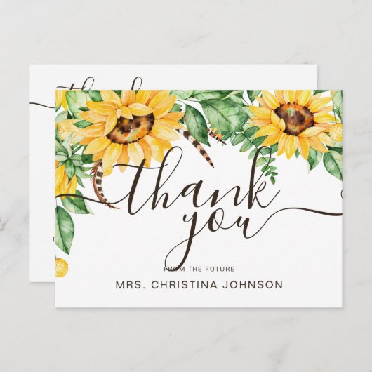 Rustisch Vrijgezellenfeest Zonnebloem Dank u Briefkaart (Voorkant / Achterkant)