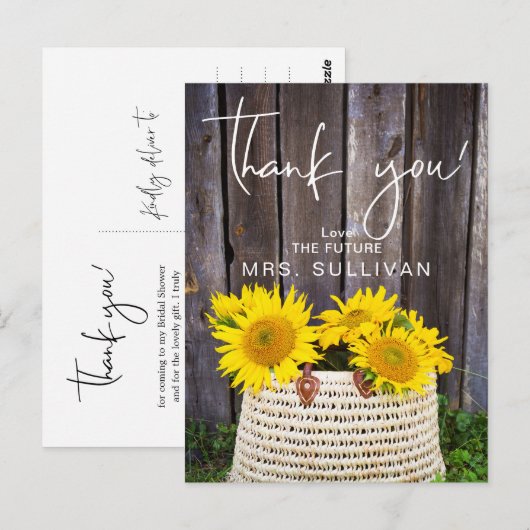 Rustisch Vrijgezellenfeest Zonnebloem Dank u Briefkaart (Voorkant / Achterkant)